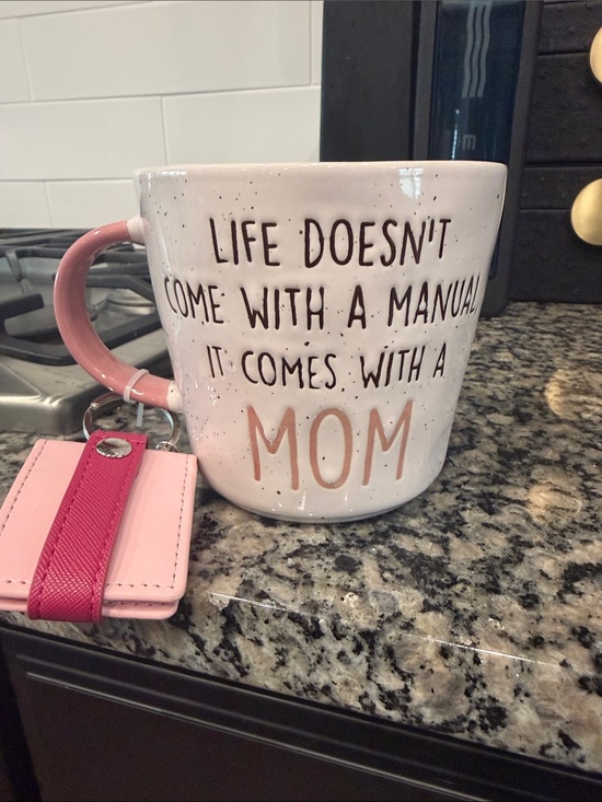 Other - Pink Handle 'Mom' Ceramic Coffee Mug - Life Doesn't Come With A Manual